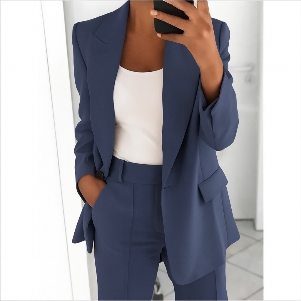 Women’s Two-Piece Suit Set with Blazer and Straight-Leg Trousers