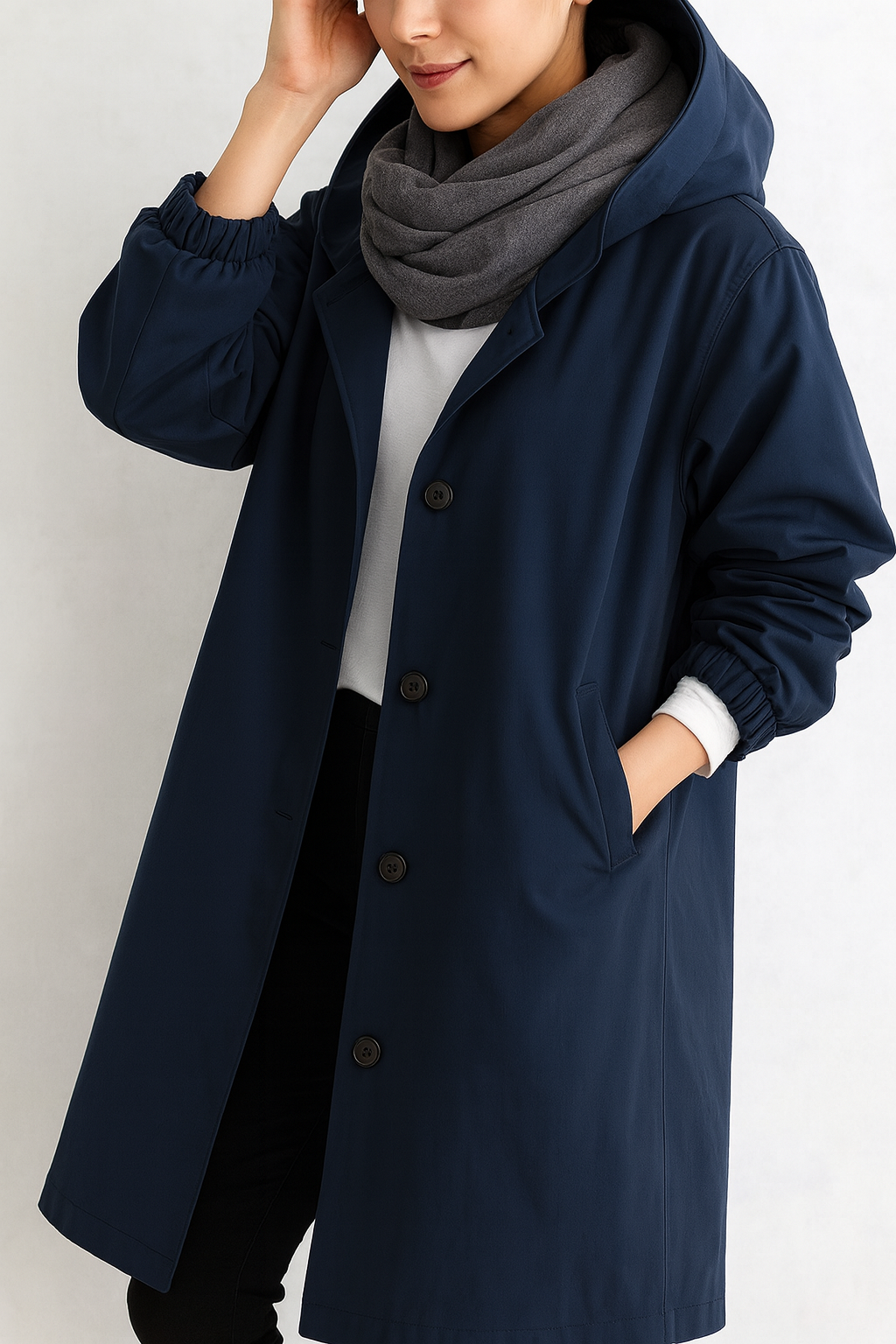 Women’s Long Coat with Button Closure and Side Pockets