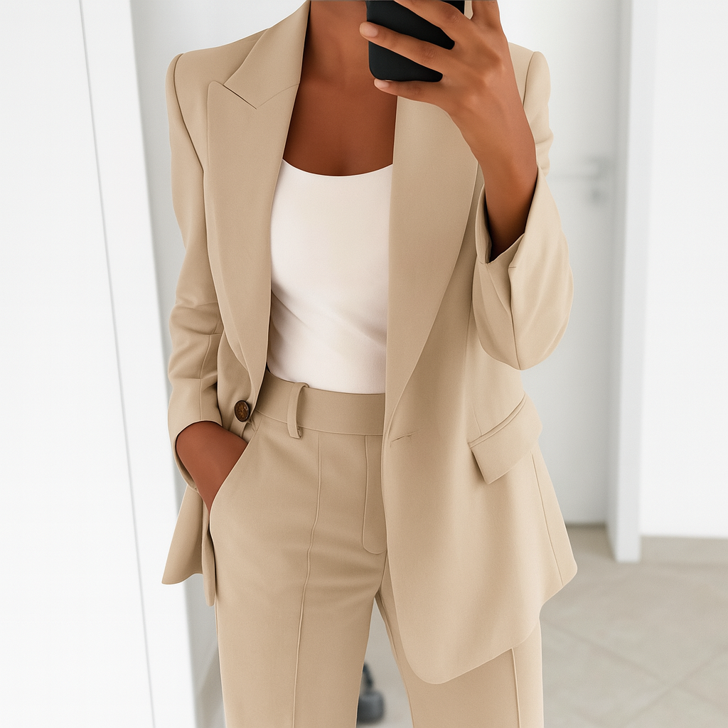 Women’s Two-Piece Suit Set with Blazer and Straight-Leg Trousers