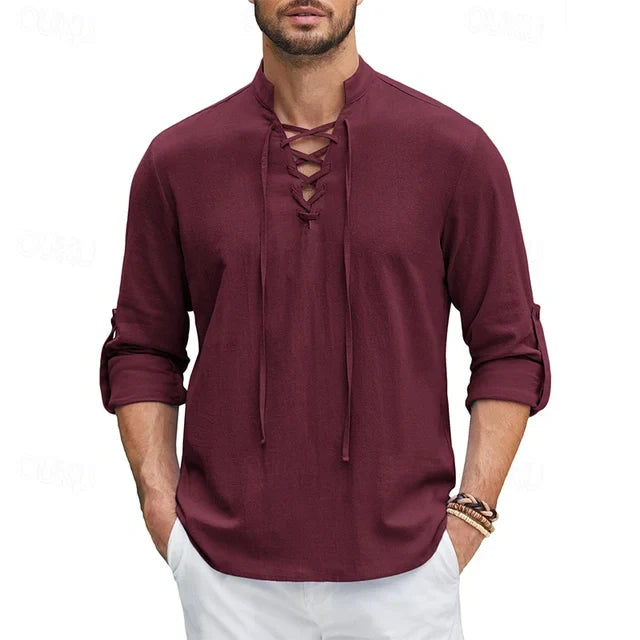 Long-sleeved shirt with lace-up neckline