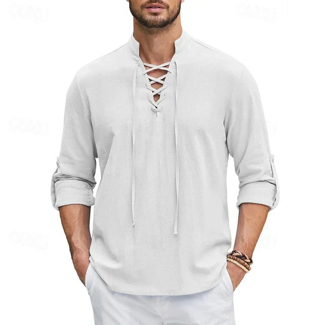 Long-sleeved shirt with lace-up neckline