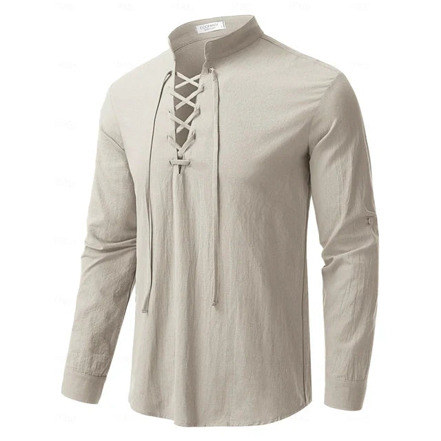 Long-sleeved shirt with lace-up neckline