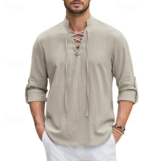Long-sleeved shirt with lace-up neckline