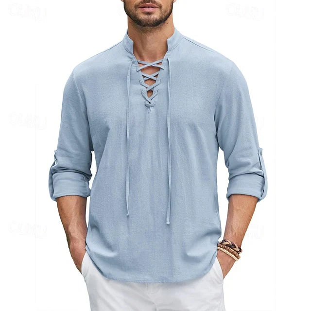 Long-sleeved shirt with lace-up neckline