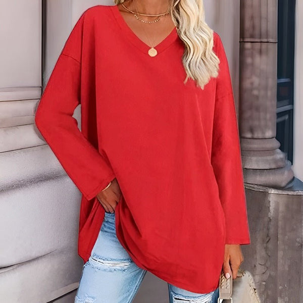 Loose fit V-neck top with side slits
