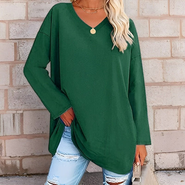 Loose fit V-neck top with side slits