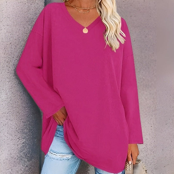 Loose fit V-neck top with side slits