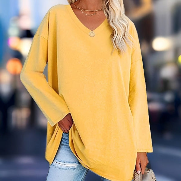 Loose fit V-neck top with side slits