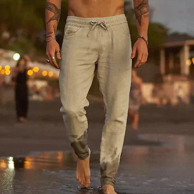 Men's trousers with elastic waistband and drawstring