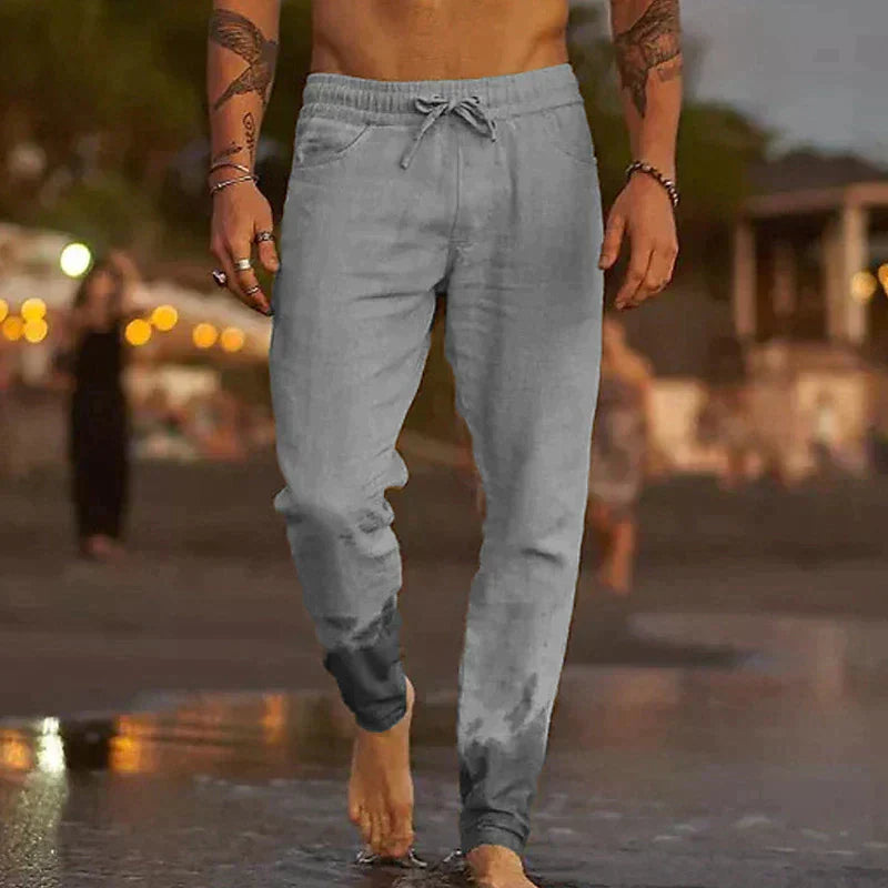 Men's trousers with elastic waistband and drawstring