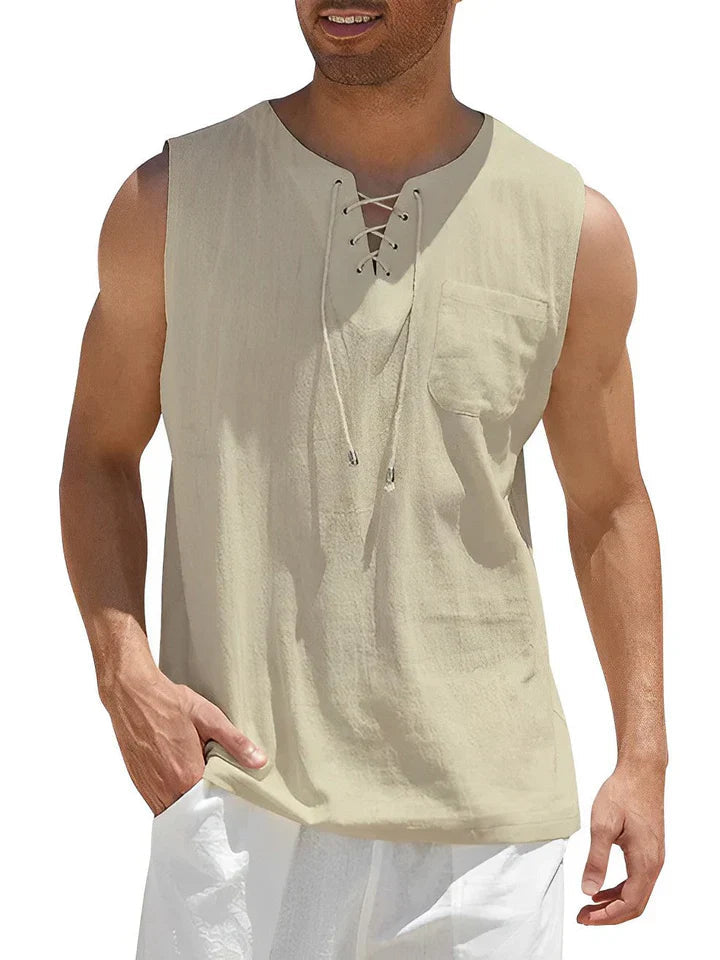 Men's sleeveless top with lacing and textured pattern