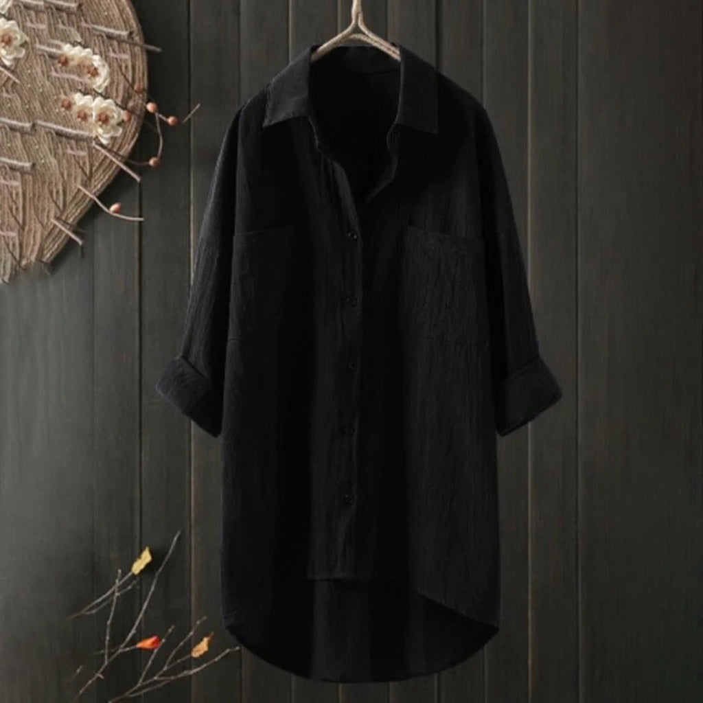 Women’s Loose-Fit Blouse with Button Closure and Collar