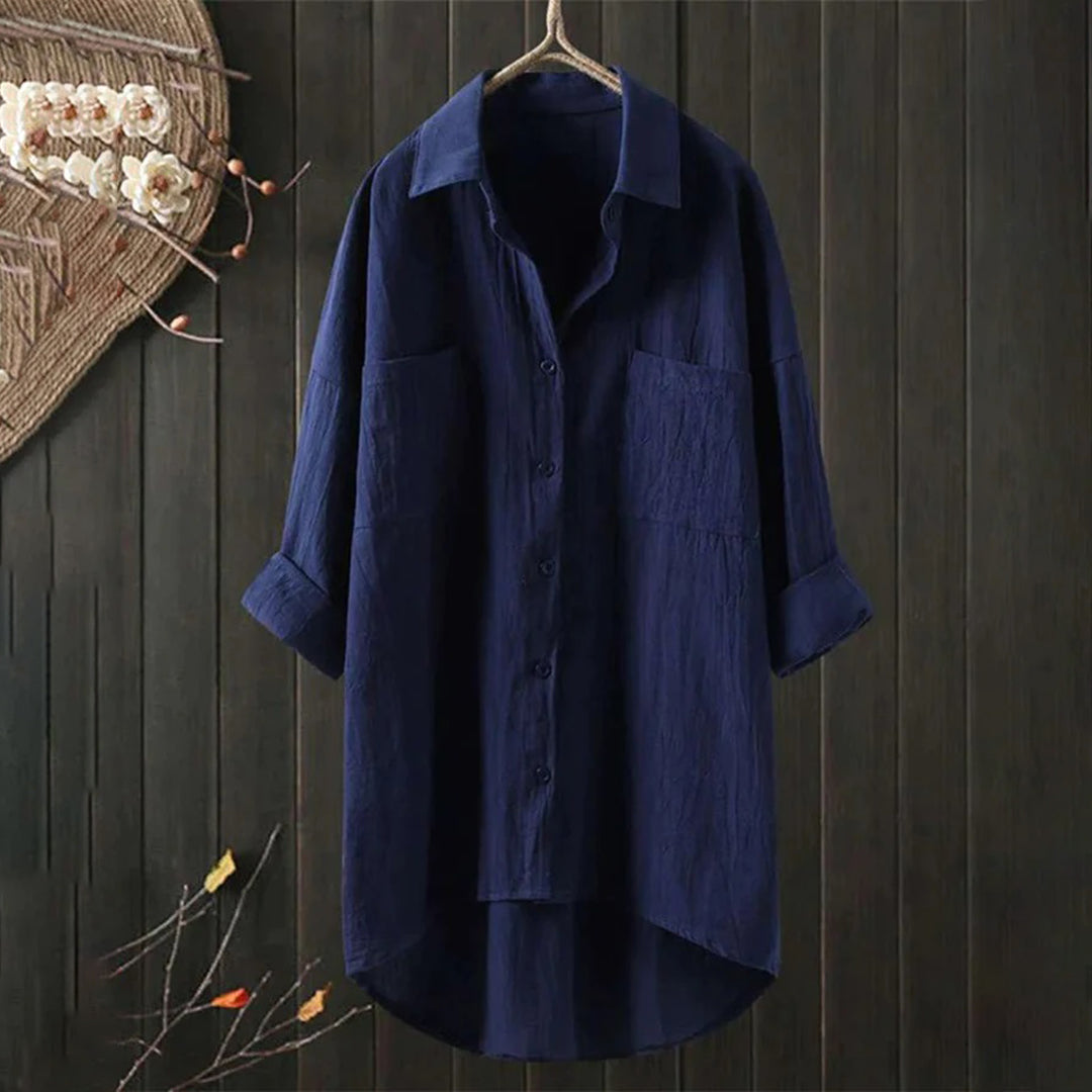 Women’s Loose-Fit Blouse with Button Closure and Collar