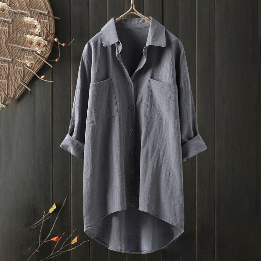 Women’s Loose-Fit Blouse with Button Closure and Collar