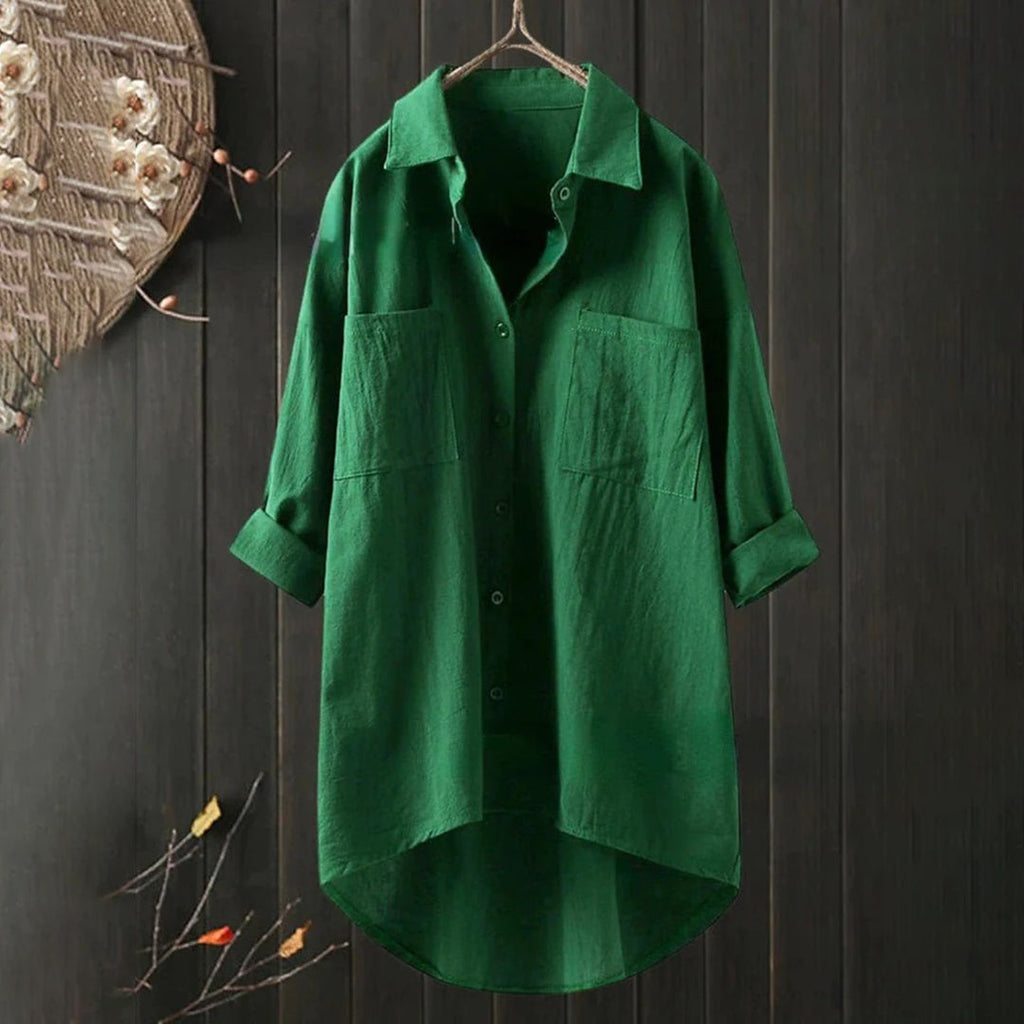 Women’s Loose-Fit Blouse with Button Closure and Collar