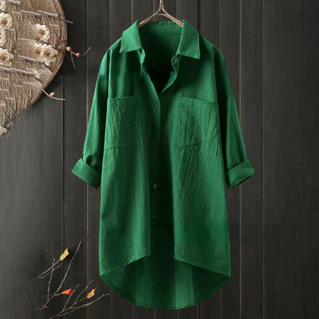 Women’s Loose-Fit Blouse with Button Closure and Collar