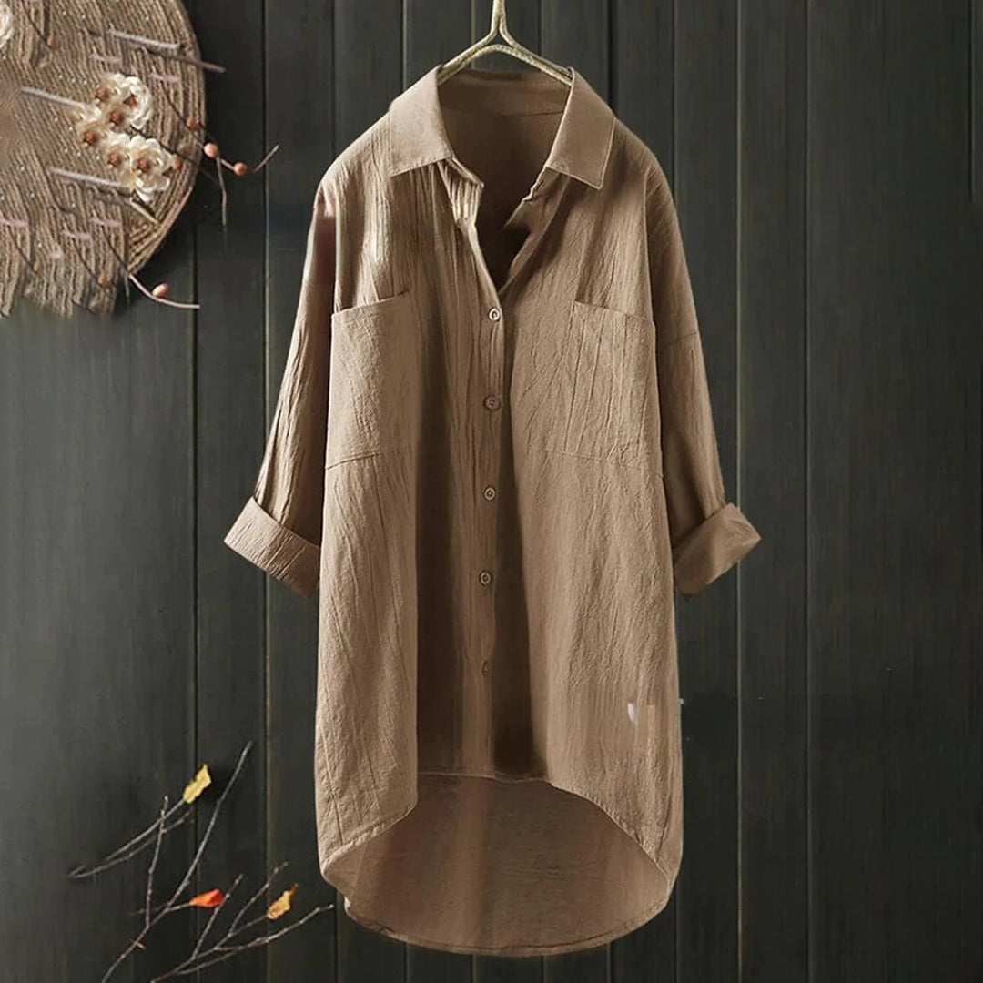 Women’s Loose-Fit Blouse with Button Closure and Collar