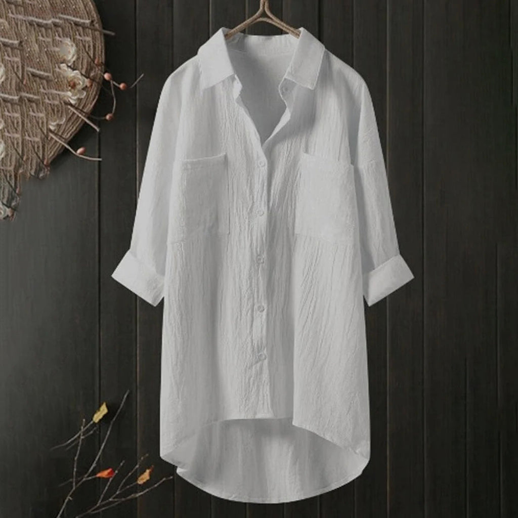 Women’s Loose-Fit Blouse with Button Closure and Collar