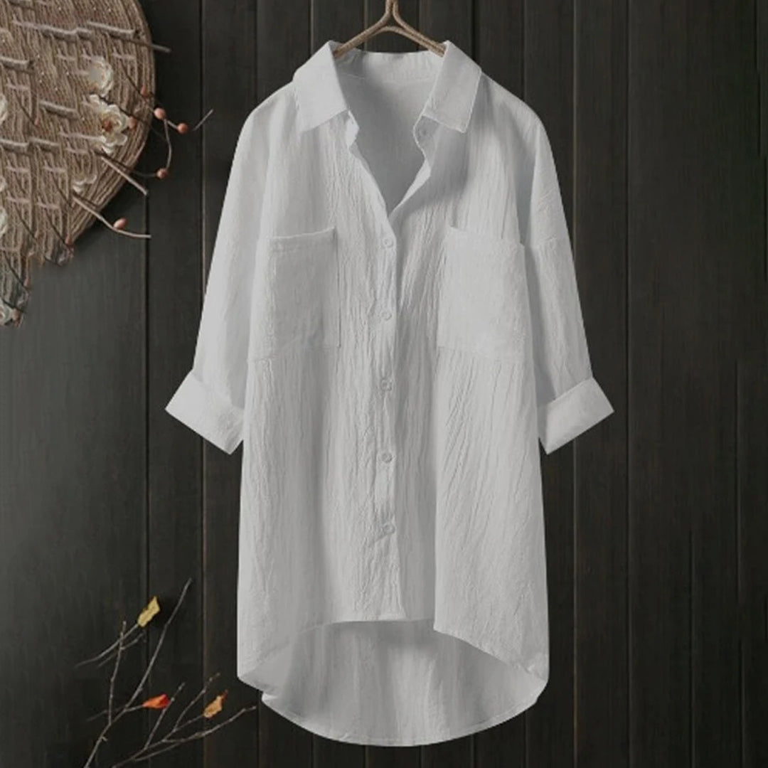 Women’s Loose-Fit Blouse with Button Closure and Collar
