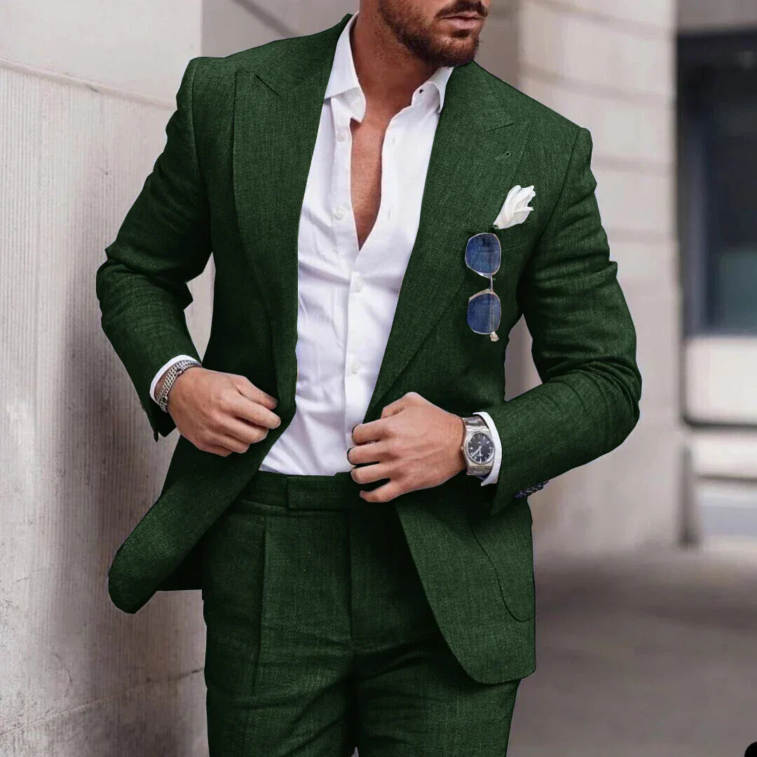 Men's suit with jacket and trousers made of finely structured fabric