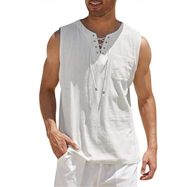 Men's sleeveless top with lacing and textured pattern