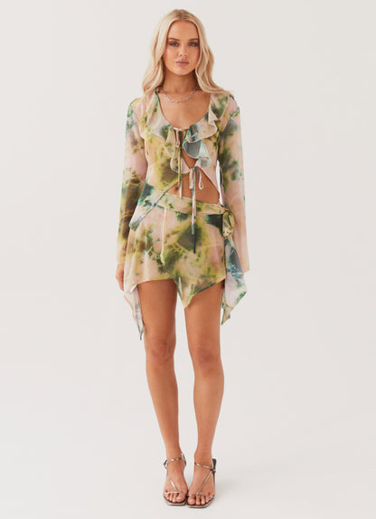 Sariah Tie Long Sleeve Top - Rainforest Fiorora
