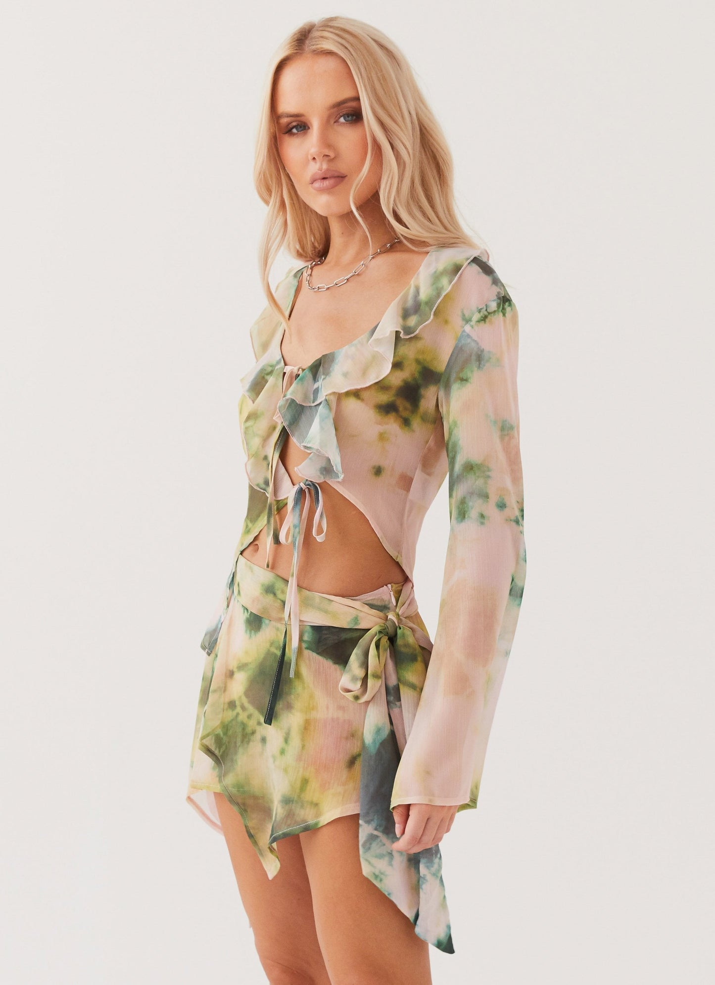 Sariah Tie Long Sleeve Top - Rainforest Fiorora