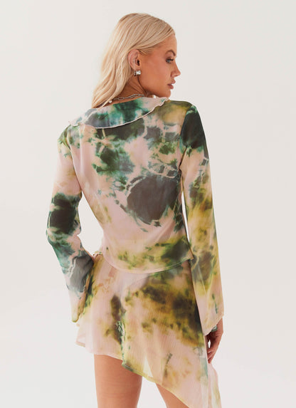 Sariah Tie Long Sleeve Top - Rainforest Fiorora