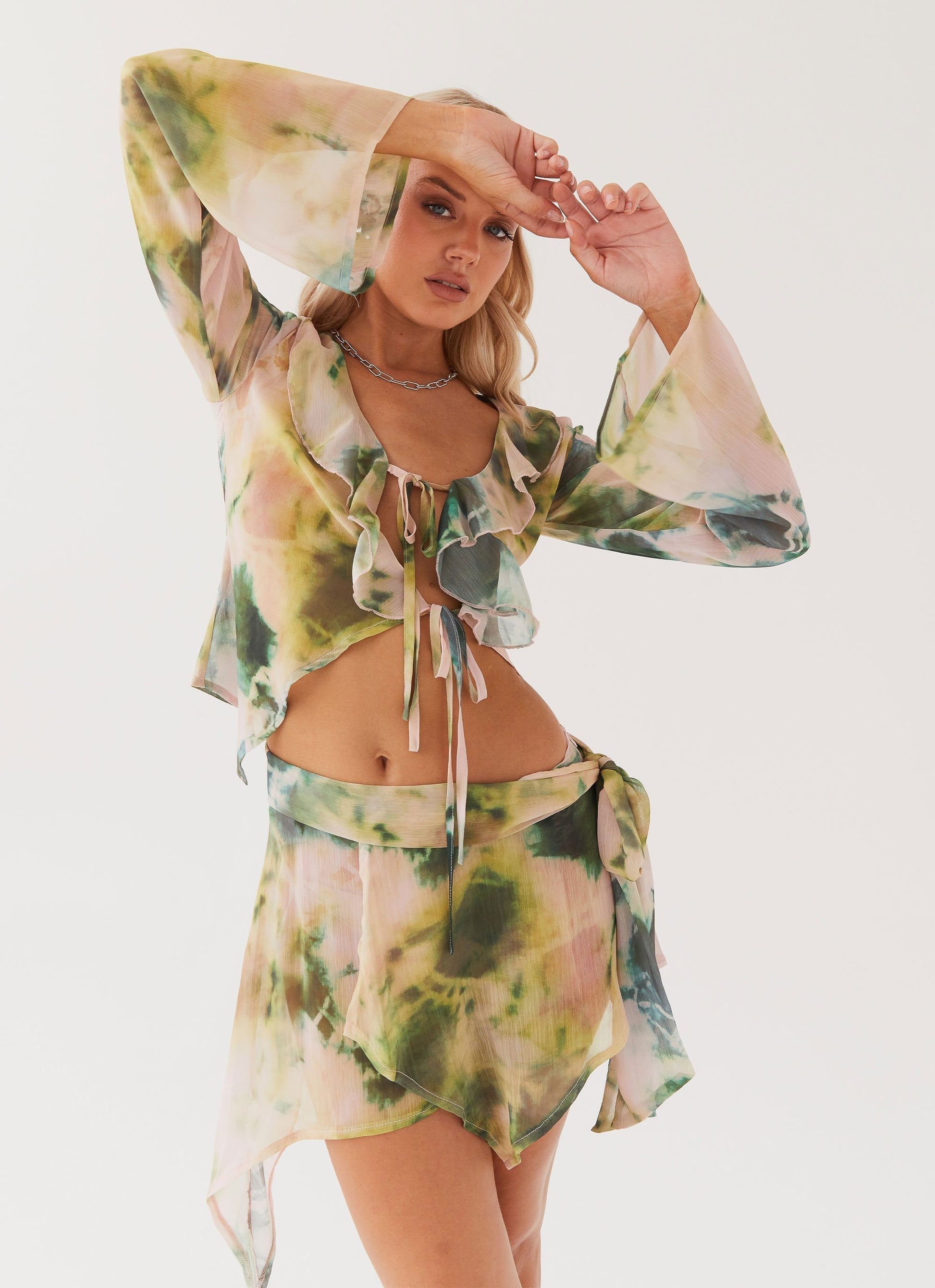 Sariah Tie Long Sleeve Top - Rainforest Fiorora