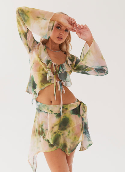 Sariah Tie Long Sleeve Top - Rainforest Fiorora