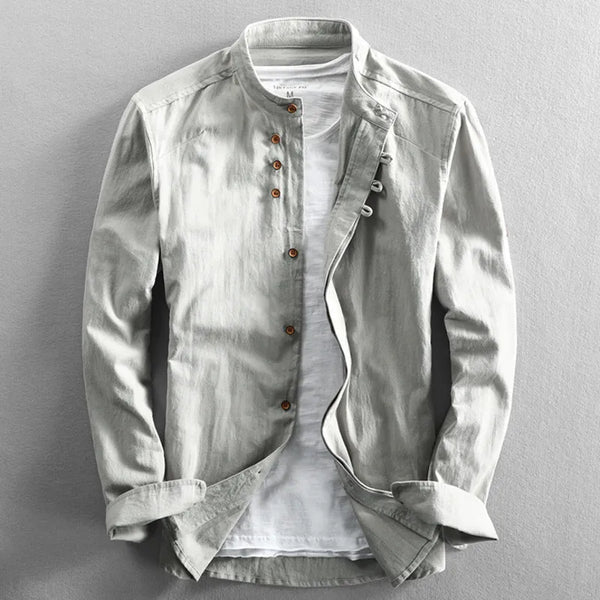 Men's long-sleeved shirt with stand-up collar