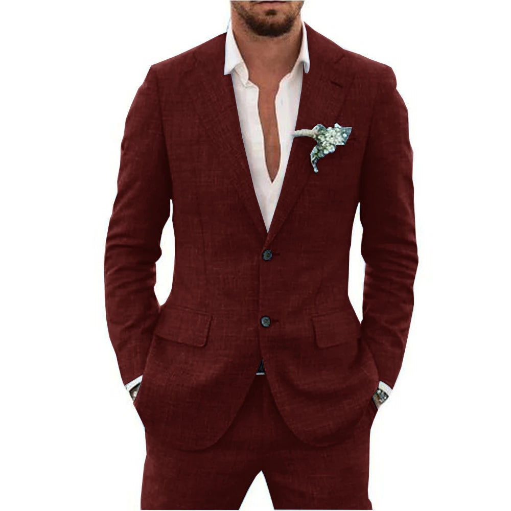 Men's two-piece suit with textured fabric