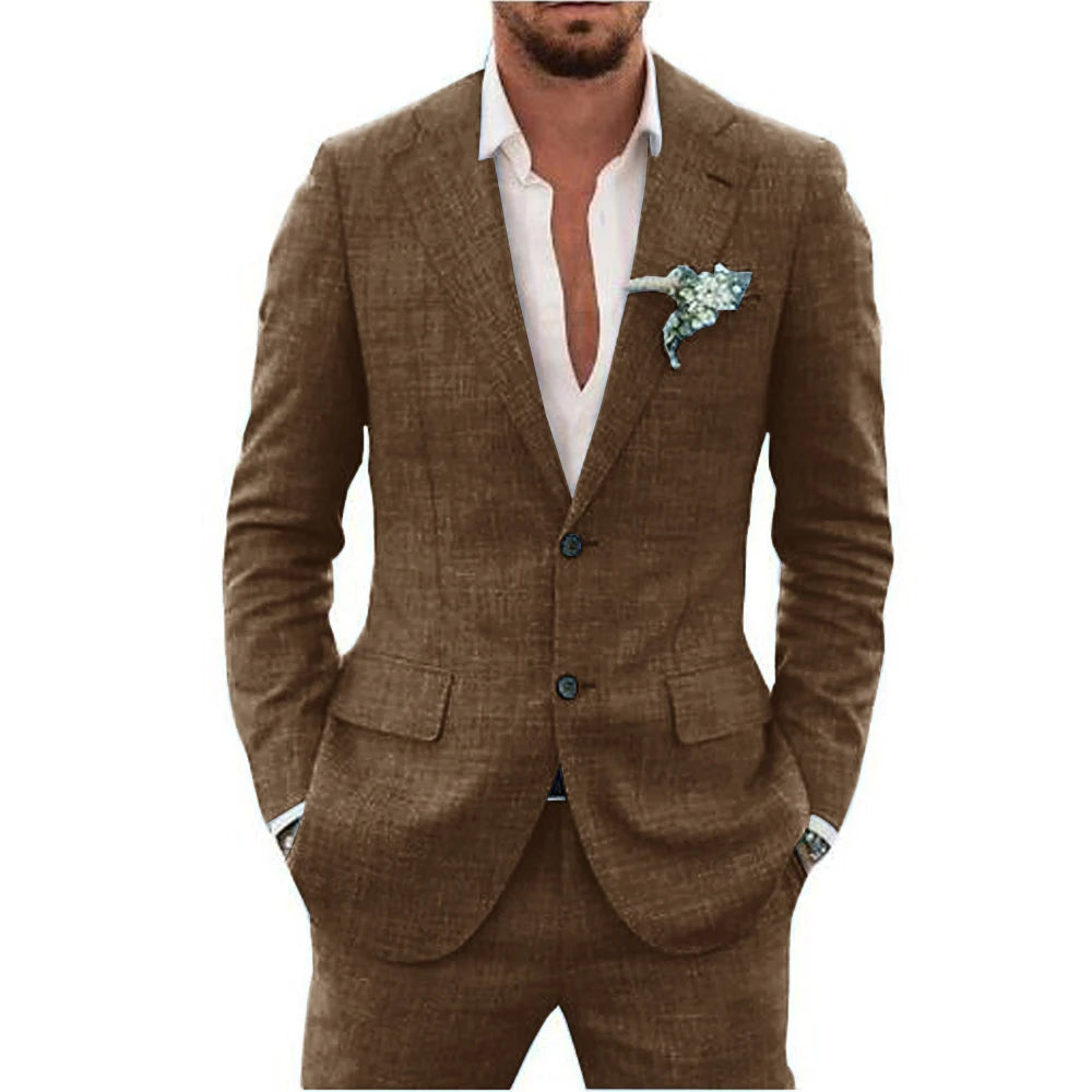 Men's two-piece suit with textured fabric