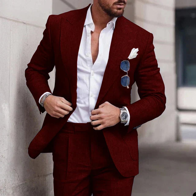 Men's suit with jacket and trousers made of finely structured fabric