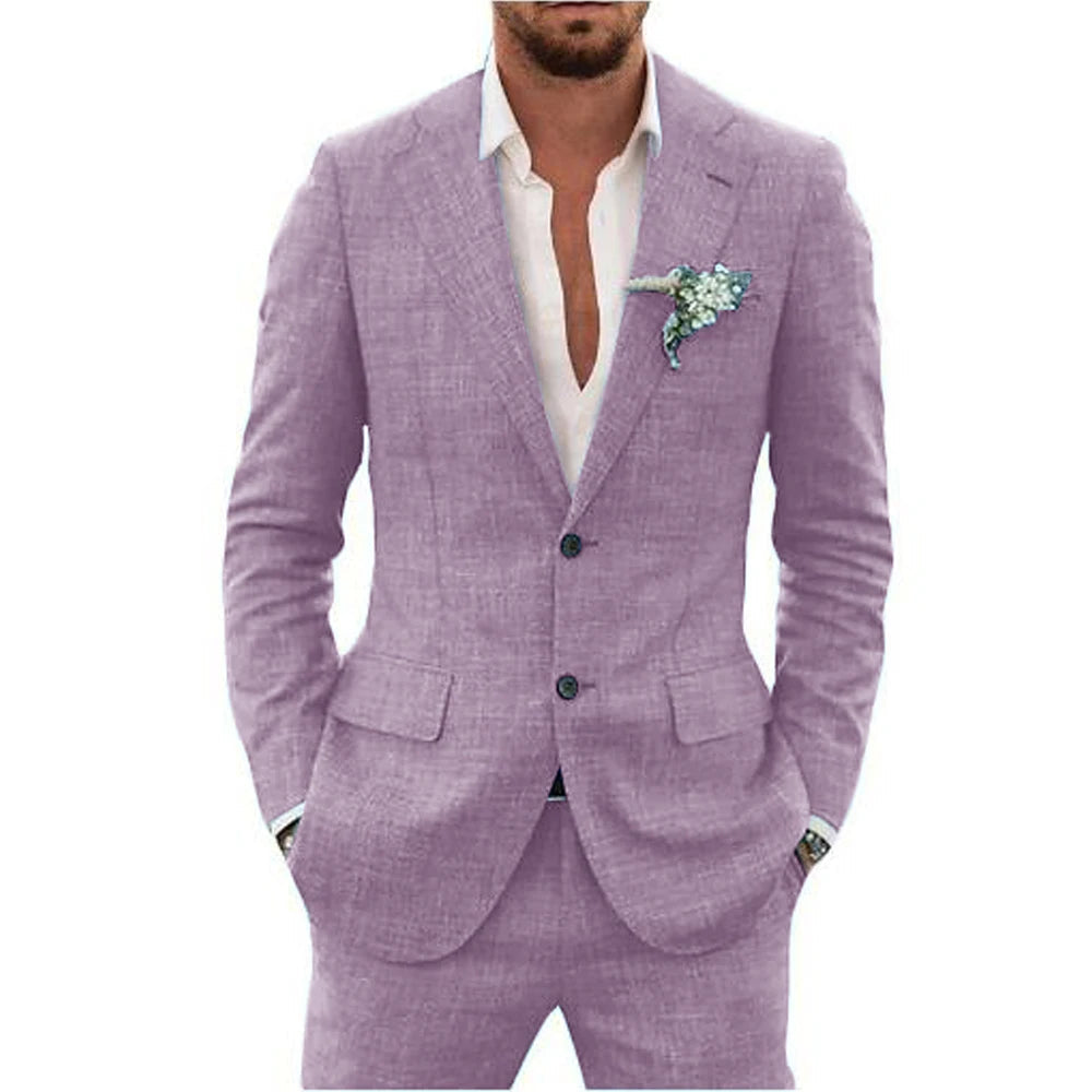 Men's two-piece suit with textured fabric