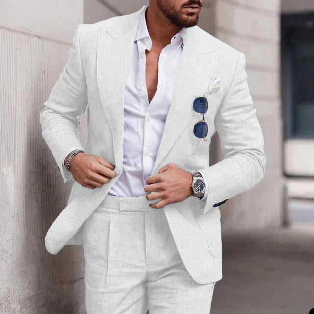 Men's suit with jacket and trousers made of finely structured fabric