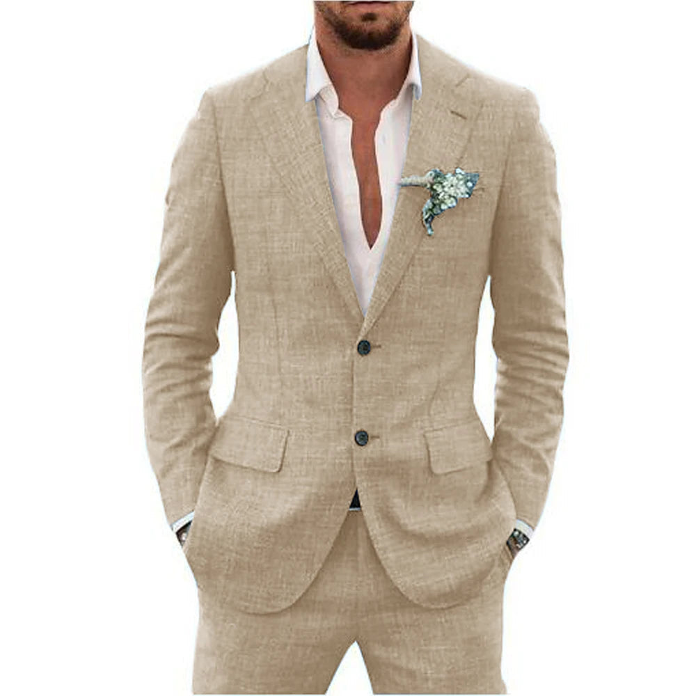 Men's two-piece suit with textured fabric