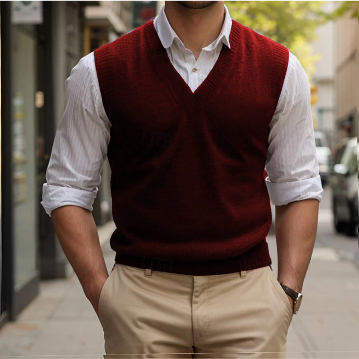 Men’s V-Neck Knitted Vest with Sleeveless Design