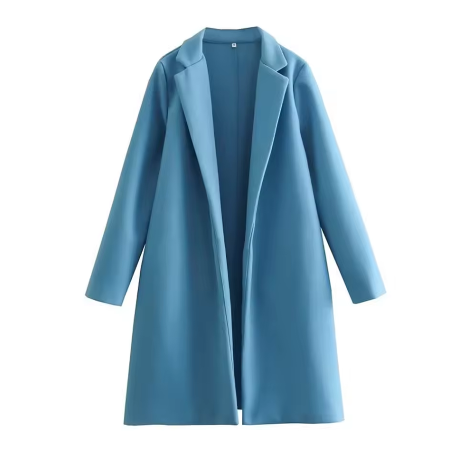 Long open-front coat with lapel collar