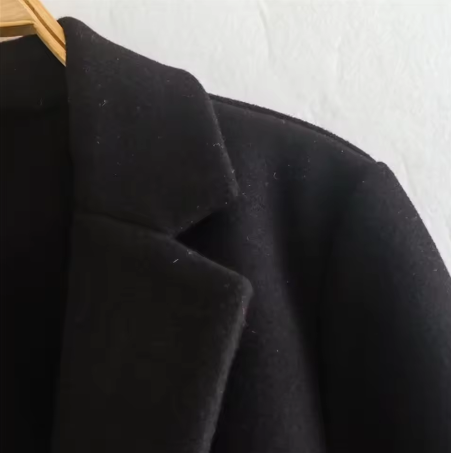 Long open-front coat with lapel collar