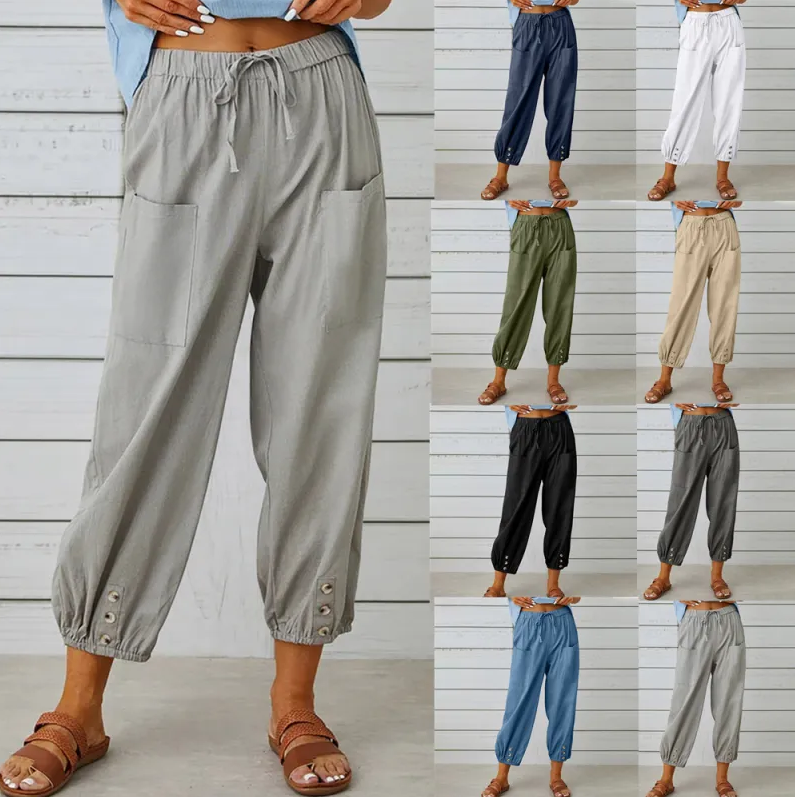 Relaxed fit drawstring trousers with side pockets