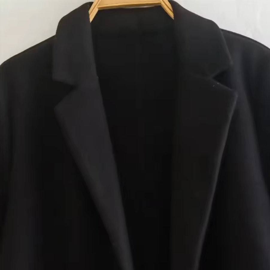 Long open-front coat with lapel collar