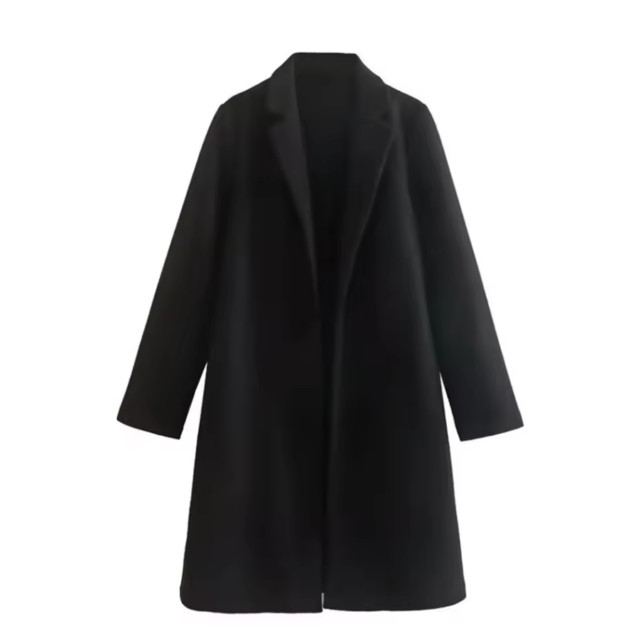Long open-front coat with lapel collar