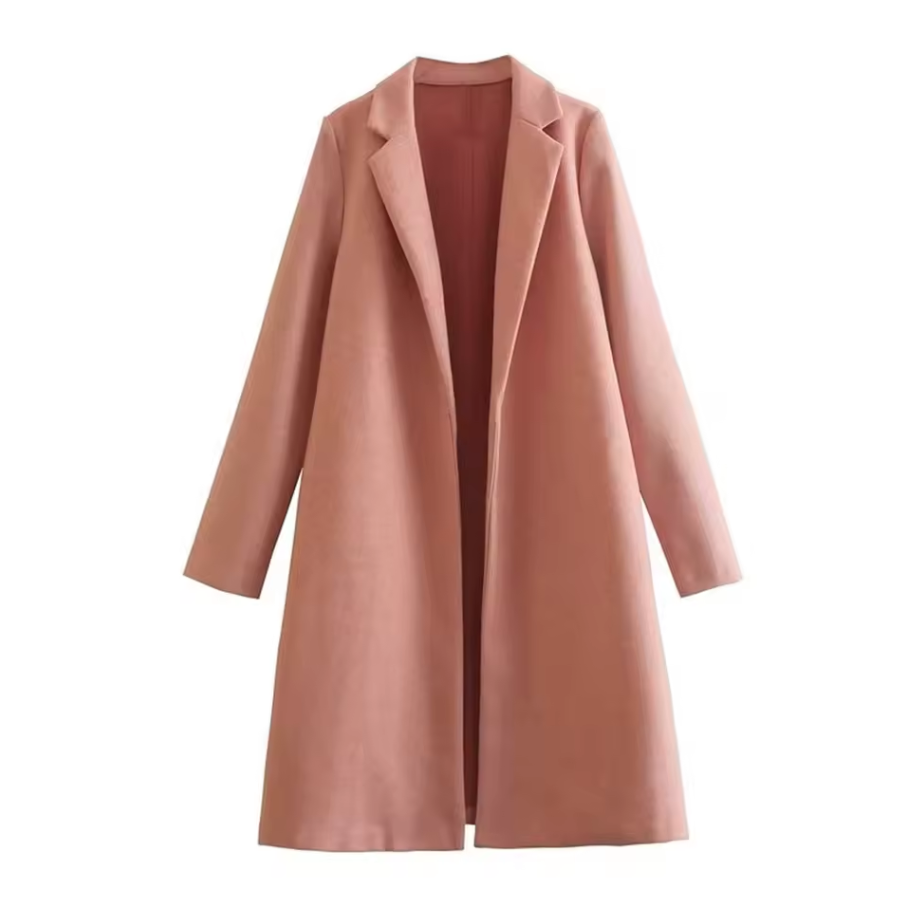 Long open-front coat with lapel collar