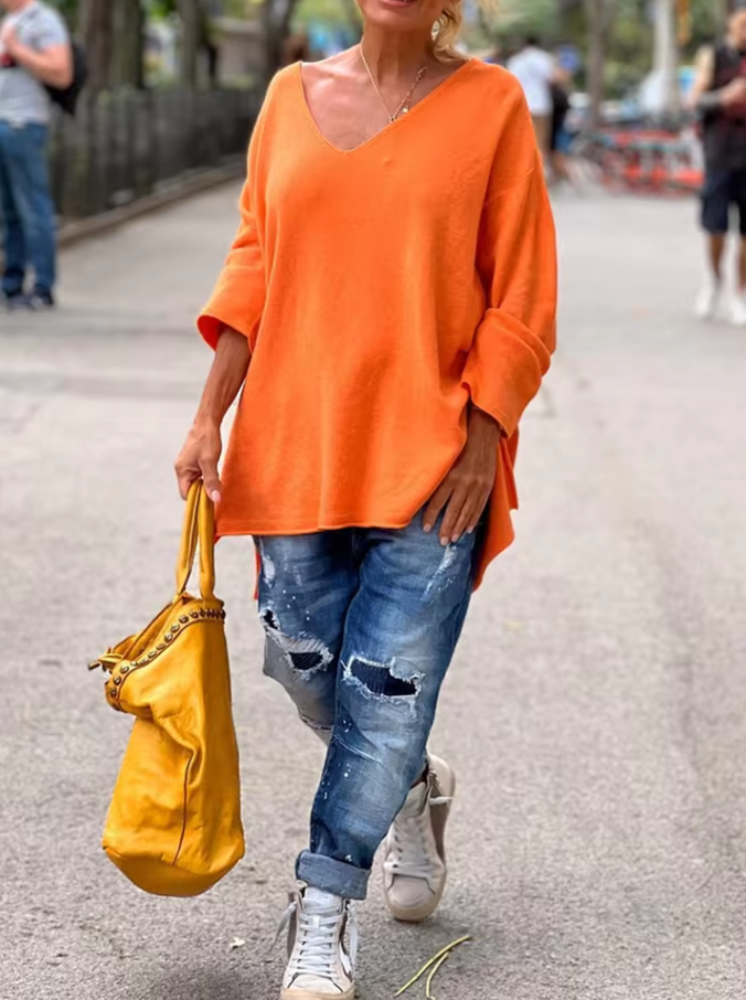 Women’s oversized V-neck sweater with relaxed fit