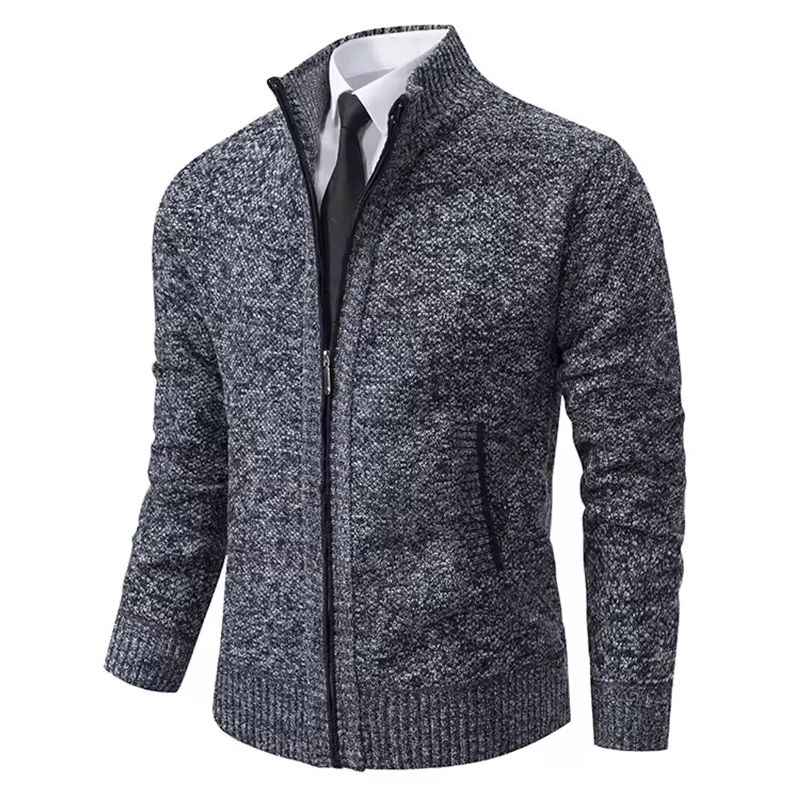 Textured zip-up jacket with stand-up collar