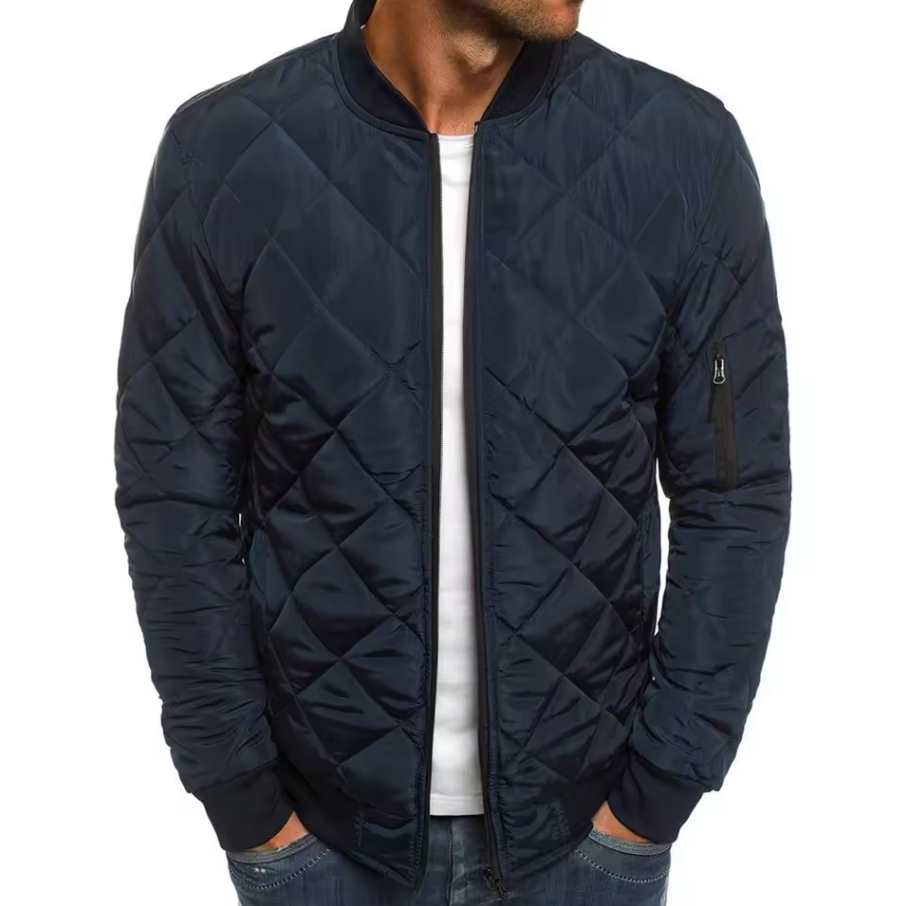 Quilted zip-up jacket with ribbed cuffs and hem