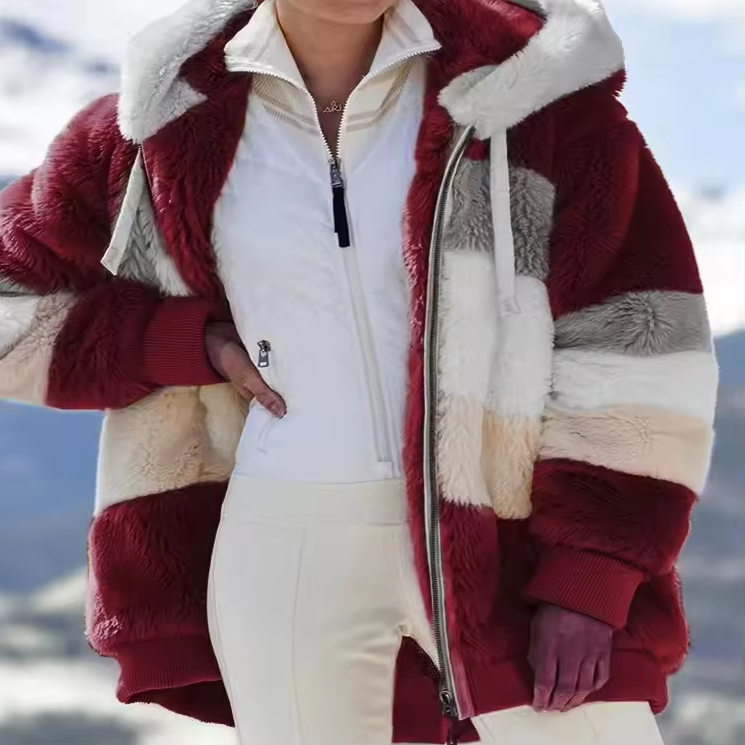Women’s Hooded Jacket with Striped Design and Zipper Closure
