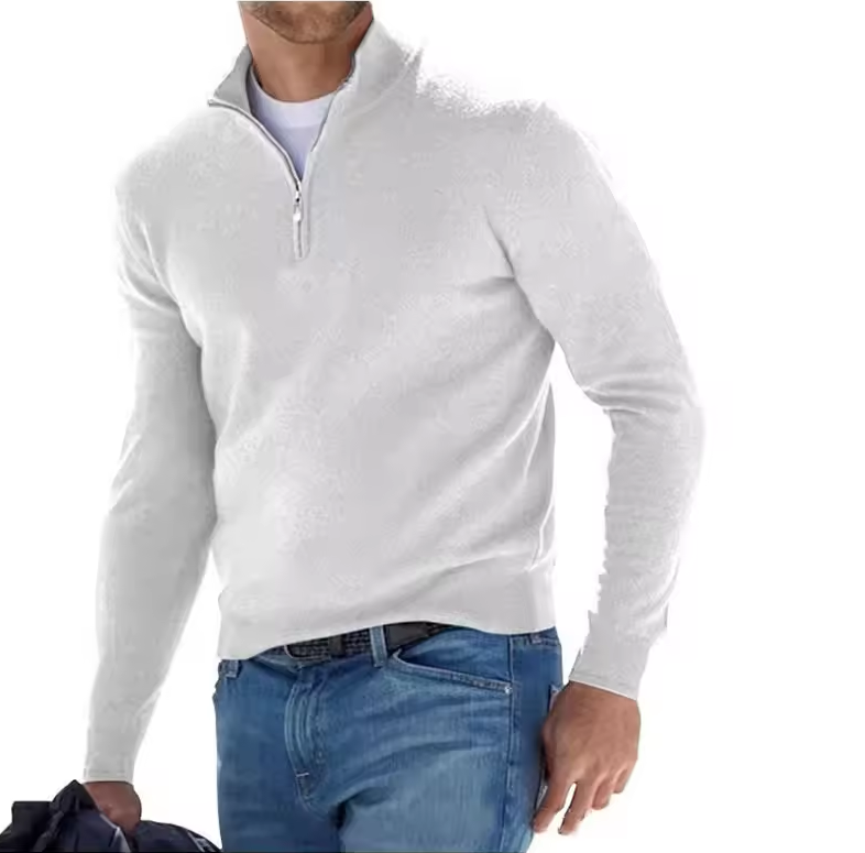 Slim fit sweater with stand-up collar and zip detail
