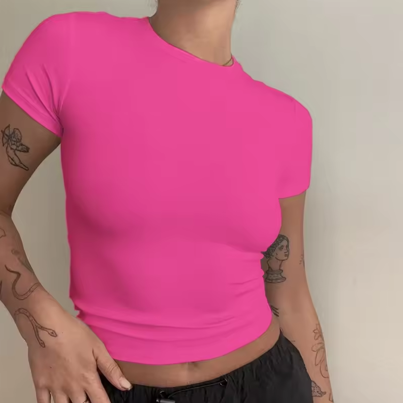 Fitted short-sleeved cropped T-shirt